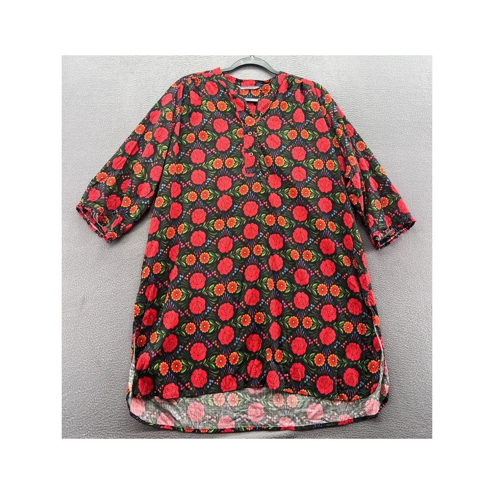 Generation Woman Floral Rose Henley Tunic Dress Black Red Plus Size 16 Boho